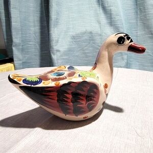 Vintage Tonala Pottery Mexican Folk Art Hand Painted Bird Mexico